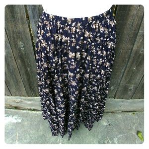 Vintage Boho Black Flowered Maxi Skirt